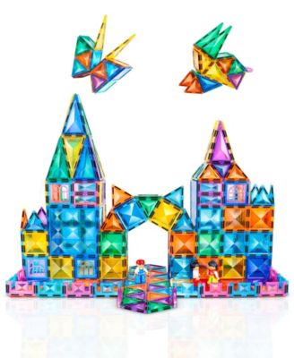 120 Piece  Building  Magnetic Tiles Clear Diamond Surface Magnetic 3D Blocks Construction Playboards