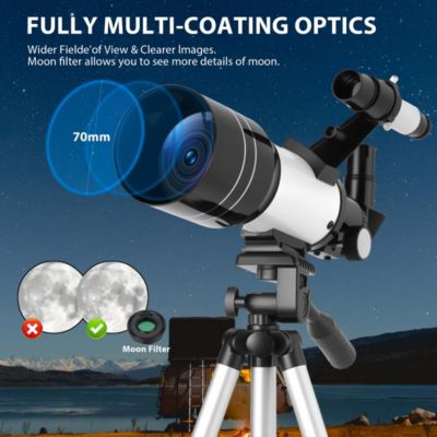 Telescope 70mm Aperture 300mm AZ Mount Telescope with Stand and Phone Adapter for Kids, Adults and Beginners