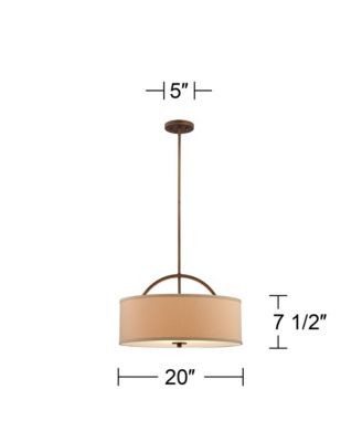 Brushed Bronze Drum Pendant Chandelier 20" Wide Modern Sand Stone Linen Shade Fixture for Dining Room House