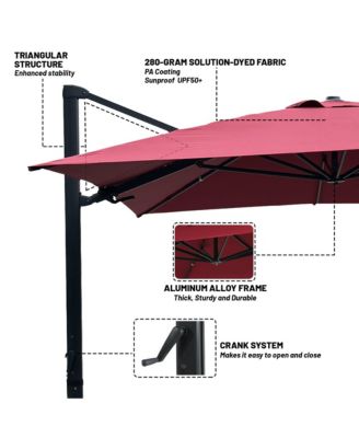 10 ft 360° Rotation Outdoor Patio Cantilever Umbrella Square with Base