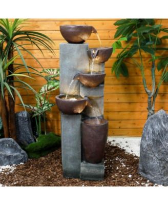 5-Tier Cascading Indoor/Outdoor Water Fountain with LED Lights - 39.7" High Large Waterfall Floor Standing Fountain for Garden, Patio, Yard, and Deck Decor - Relaxing Outdoor Water Feature