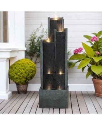5-Tier Modern Water Fountain, Indoor/Outdoor Resin Water Fountains with Soothing Water Sounds & Warm LED Light, Perfect for Garden, Patio, Home & Office