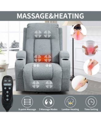 Infinite Position Single Motor Up to 350 LBS Power Lift Recliner Chair for Elderly Heavy Duty Motion Mechanism with 8 Point Vibration Massage and Lumbar Heating USB Charging Port Cup Holders Brown