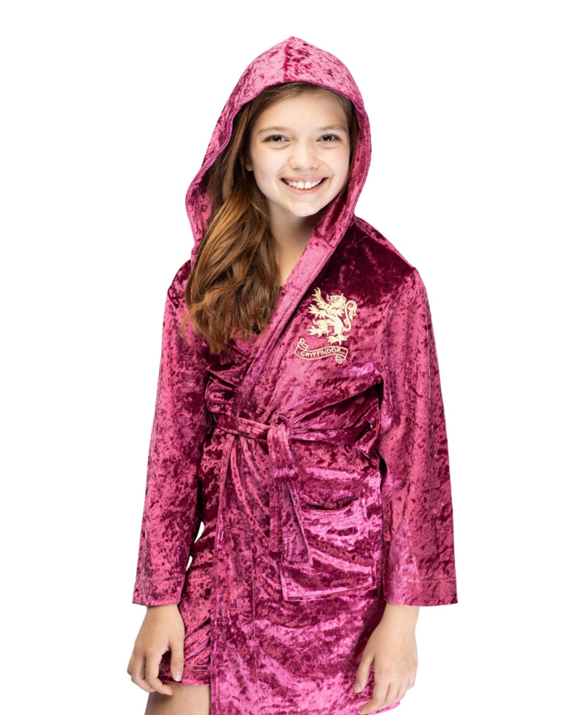 Harry Potter Girls' Velvet Robe Hogwarts Houses Kids Bathrobe - Gryffindor Hufflepuff Slytherin Ravenclaw