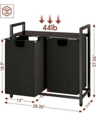 Laundry Basket Organizer, Laundry Hamper with Shelf &amp; 2 Pull-Out Removable Bags, Dirty Clothes Hamper Organizer for Laundry Room Bathroom and Dorm, 2 x 11.8 gallons (44.5L)