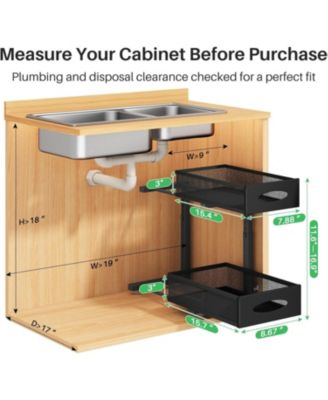 Under Sink Organizer, 2 Tier Pull out Cabinet Organizer Baskets with Mesh Sliding Drawers, Slide out Storage Shelf for Home, Kitchen, Bathroom, Pantry, Office Cabinet, Countertop(1 Pack)