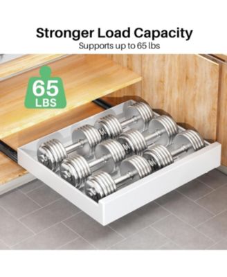 Pull out Cabinet Organizer, 21"Deep, 11.8"Wide Full-Extension Heavy Duty Slide out Drawers with Nano Adhesive, Roll Out Shelves Sliding Cabinet for Kitchen, Bathroom, Pantry,Under Sink Storage(White)