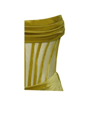 Women's Priya Gold Draping Corset High Slit Velvet Gown