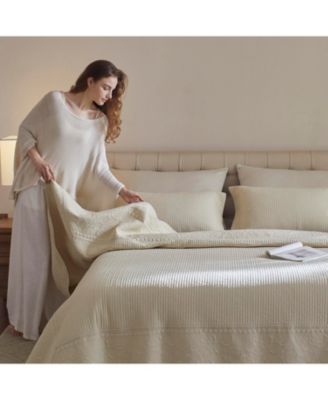 3 PCS 100% Cotton Oversized Bedspread Set Lightweight Quilt Set TG - Queen