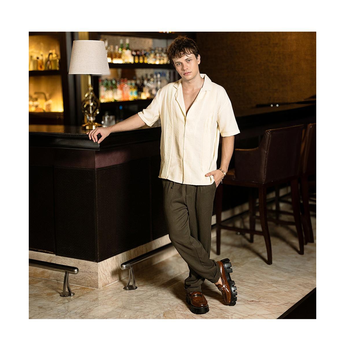 Campus Sutra Men's Pleat-Block Oversized Shirt