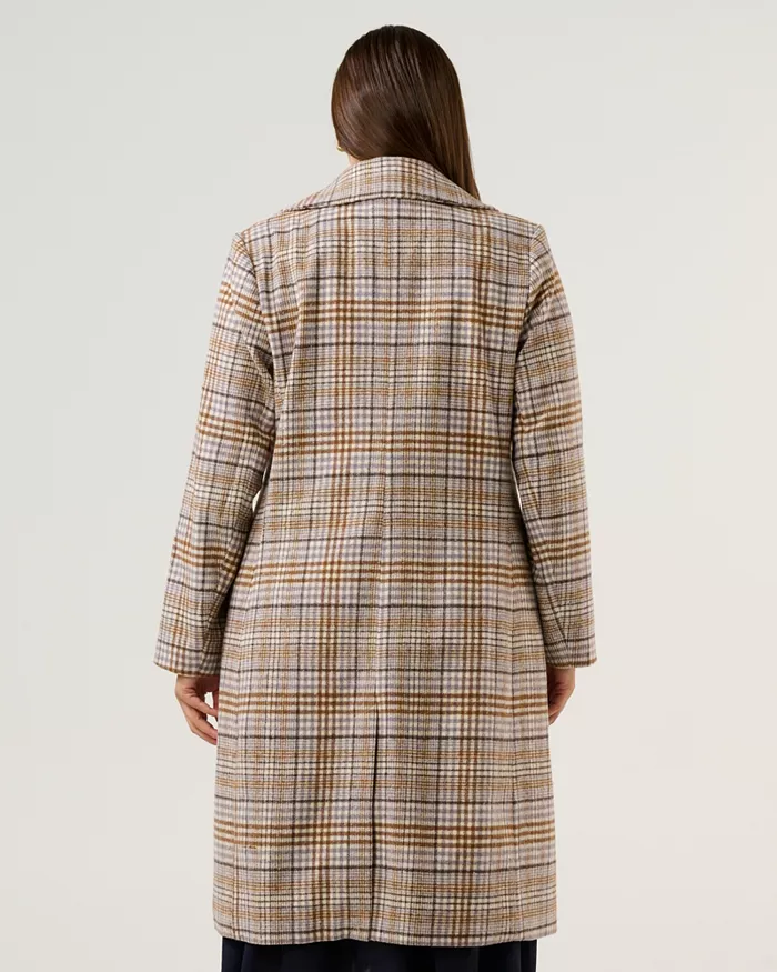 Plus Size Frostfall Double-Breasted Full-Length Check Coat - thumbnail 3