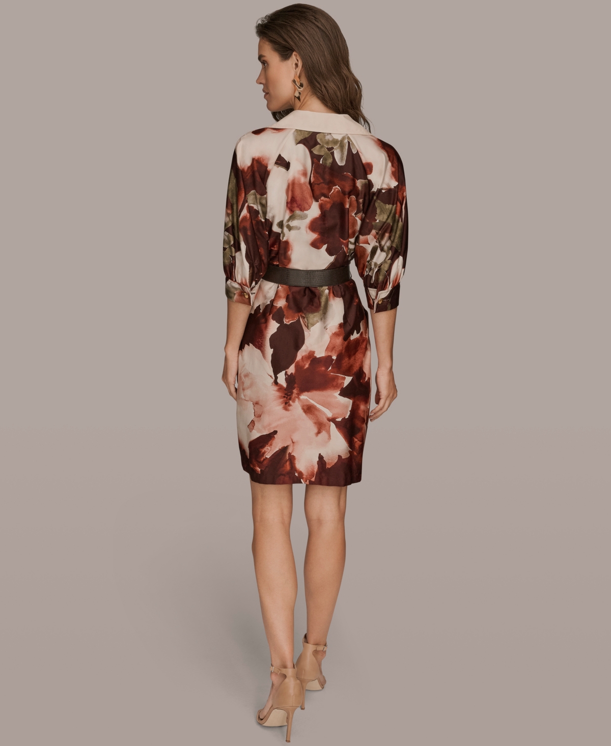 Donna Karan Floral Print Belted Shirtdress In Multi