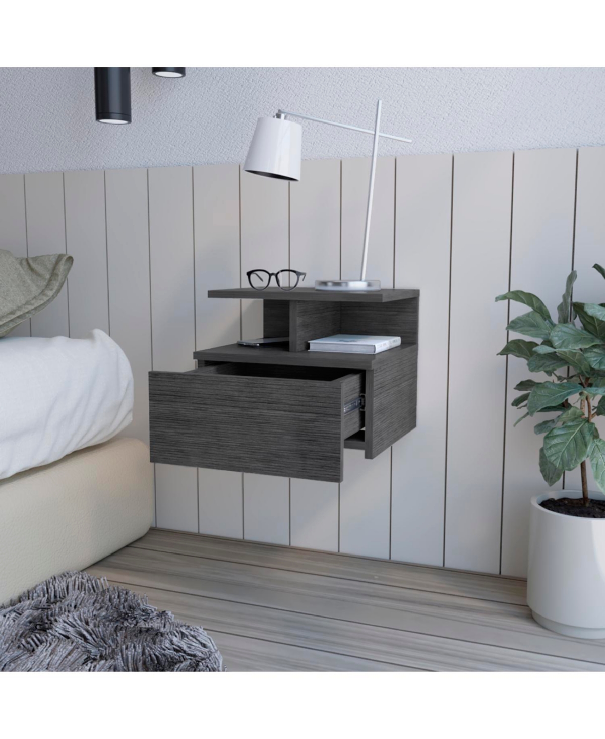 Streamdale Furniture Nightstand Floating Flopini, Bedroom, Smokey Oak