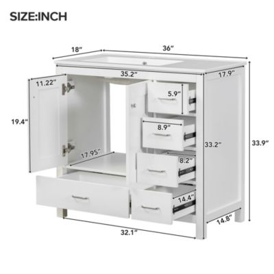  36" White Bathroom Vanity with Premium Ceramic Sink