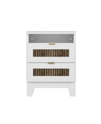 Farmhouse Nightstand with Drawer & Wooden Decoration