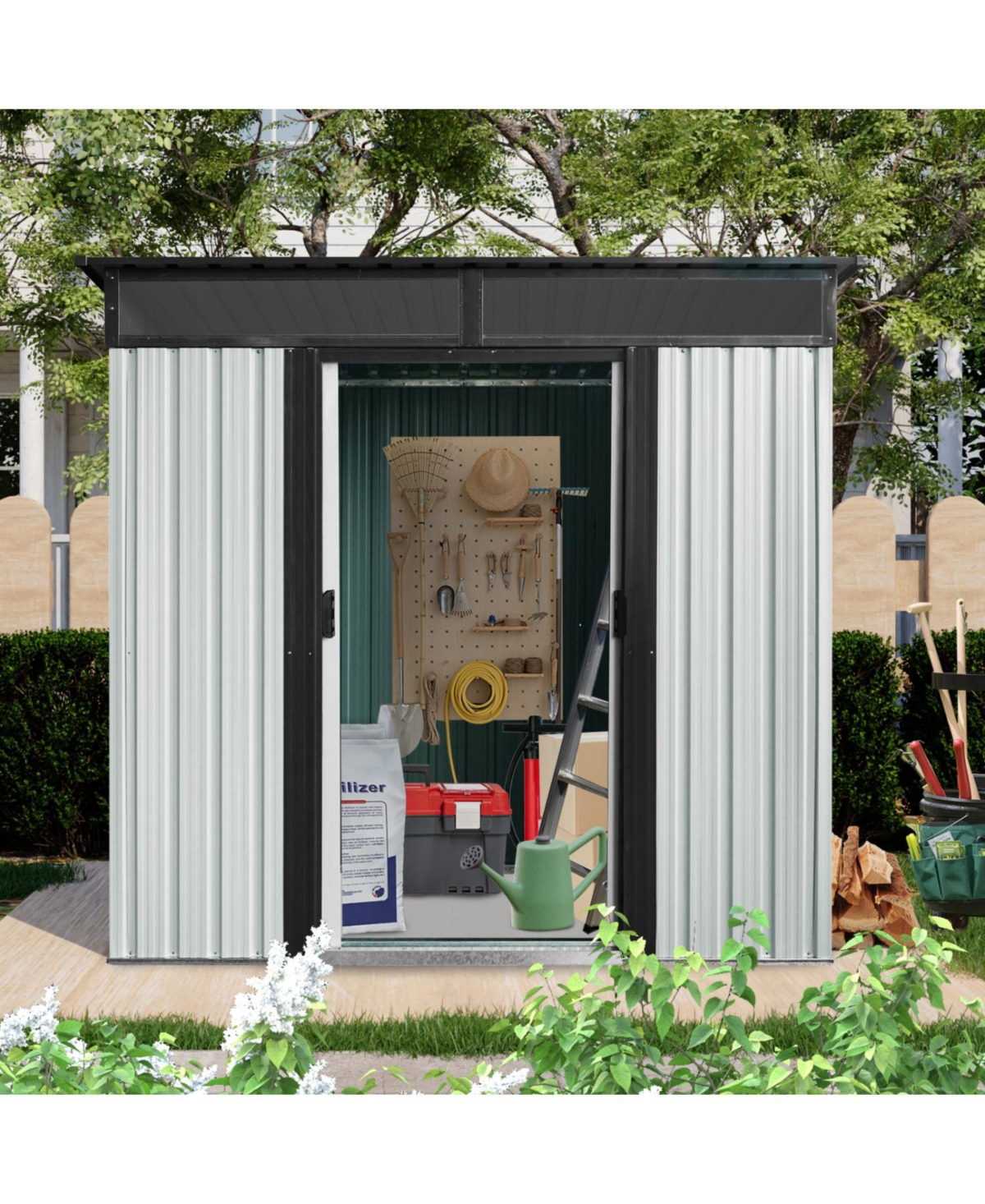 Streamdale Furniture Outdoor Metal Storage Shed with Window (White/Black)