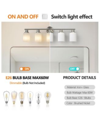 5-Light Vanity Wall Sconce with Frosted Glass Shades in Brushed Nickel