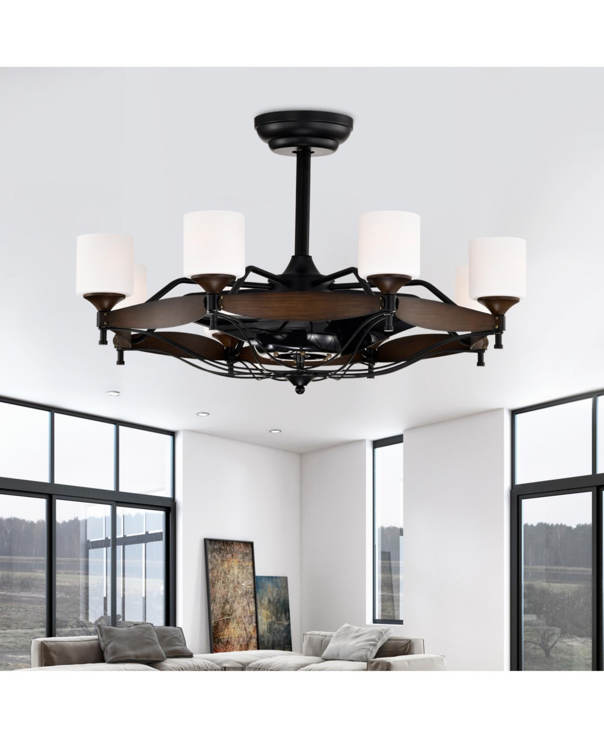Streamdale 33-Inch Black Ceiling Fan with Remote Control, 6 Speeds, Abs Blades, for Indoor Use