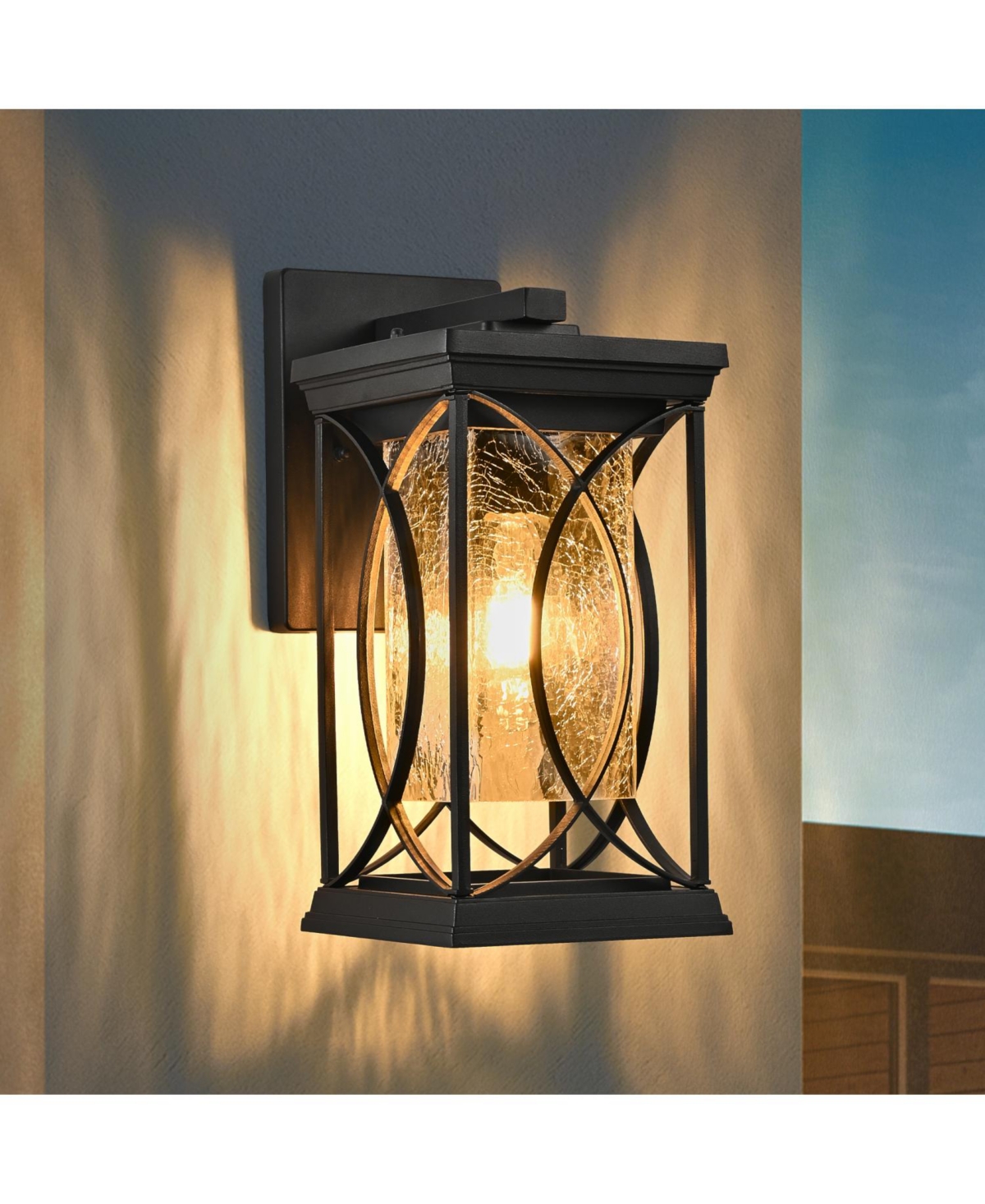 Streamdale Outdoor Wall Lantern with Crackled Glass - Modern Decorative Sconce for Porch, Patio, Entryway (Bulb Not Included)