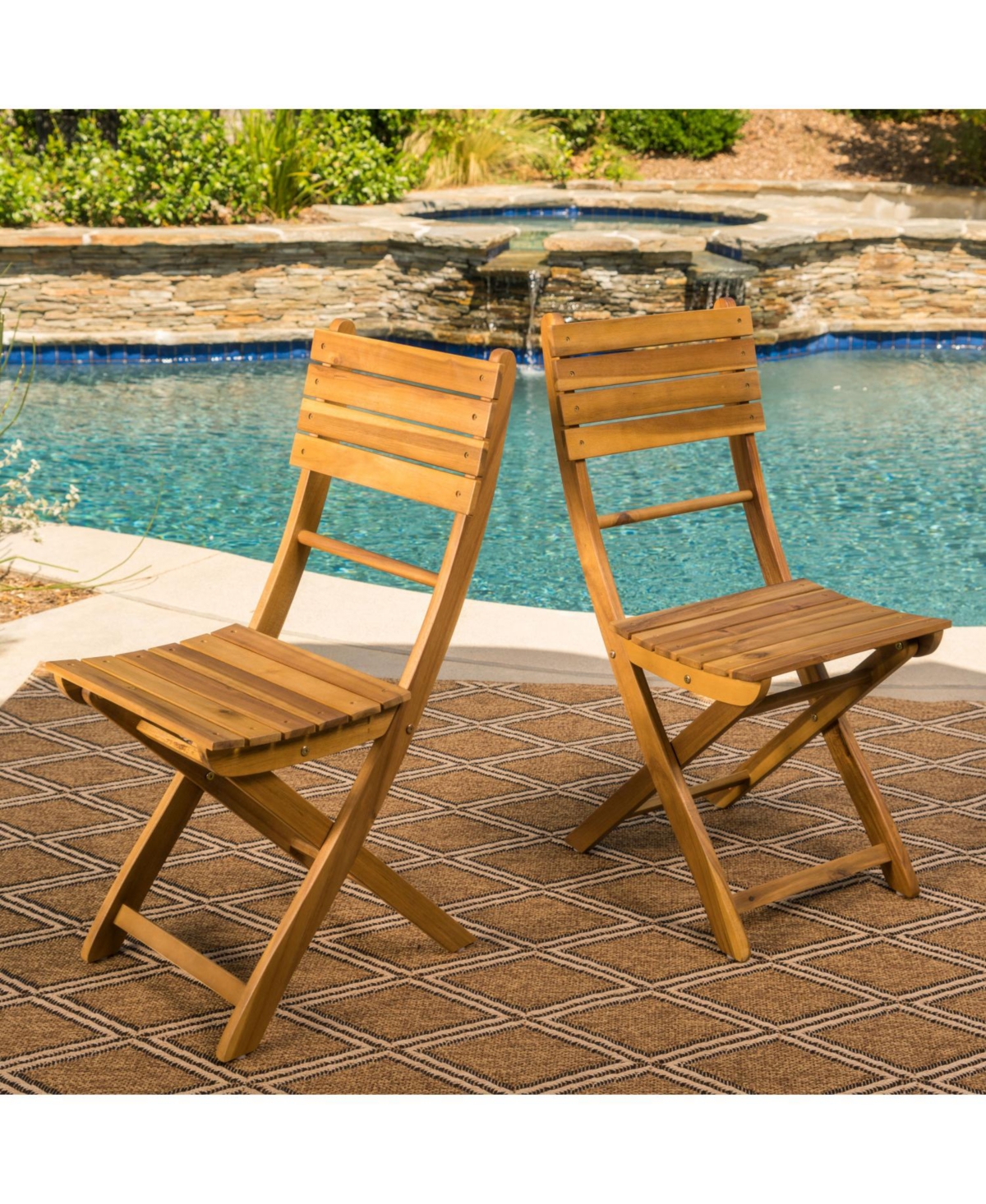 Streamdale Furniture Outdoor Acacia Wood Folding Dining Chair (Set of 2) Natural
