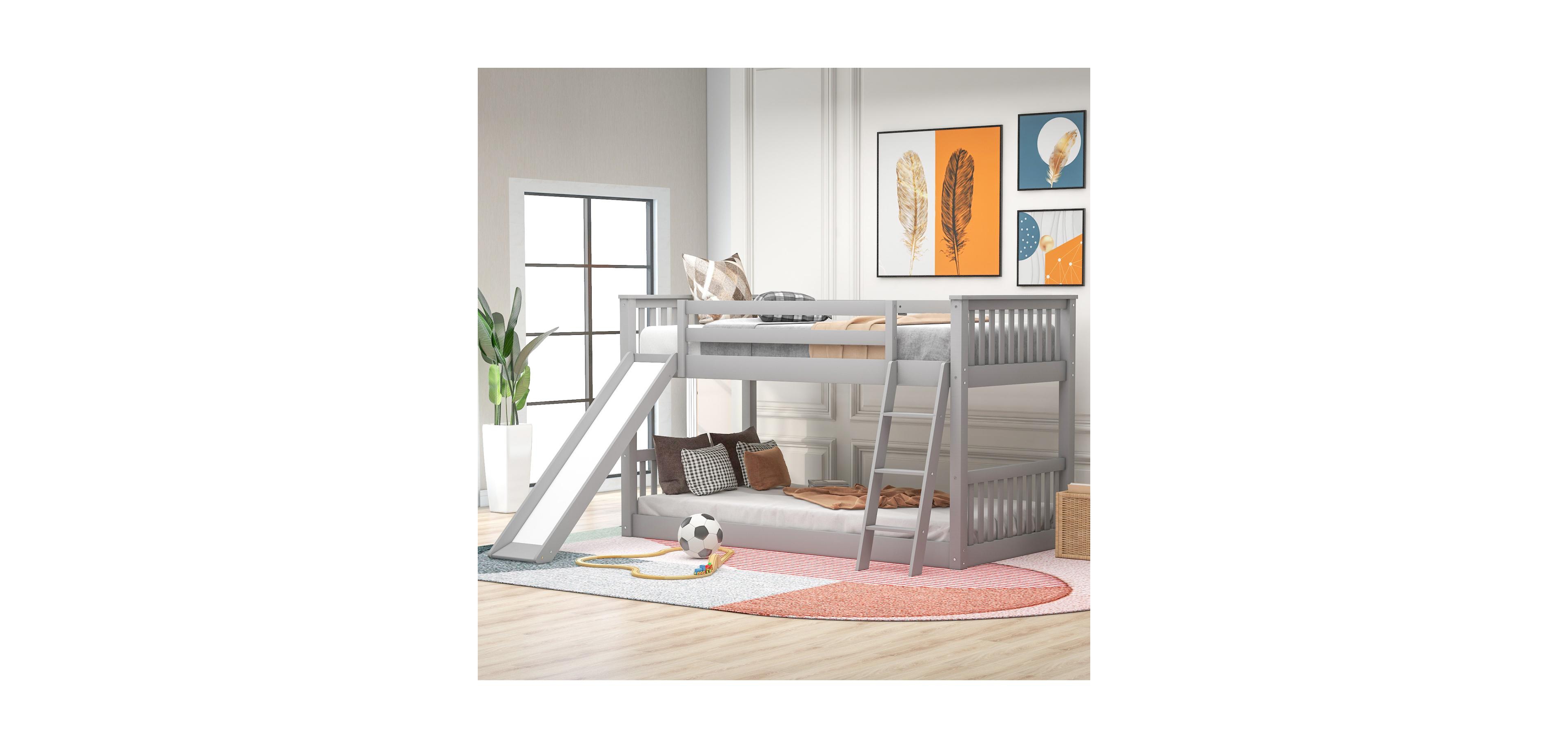 Streamdale Furniture Twin over Twin Bunk Bed with Slide & Ladder