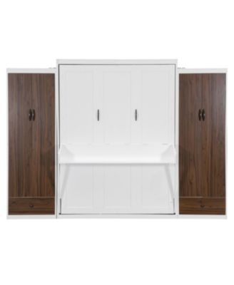 Queen Size Murphy Bed Wall Bed with Closet Drawers and Table