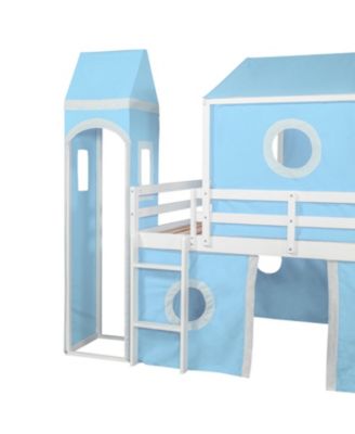 Full Size Loft Bed with Slide Tent and Tower