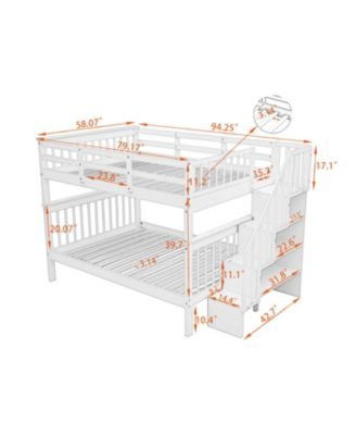 Full Size Wooden Stairway Full-Over-Full Bunk Bed w/ Storage