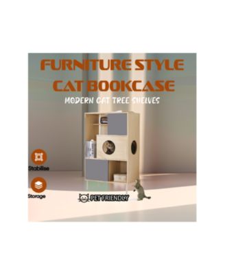 Modern cat Bookcase Cat tree shelves with Storage