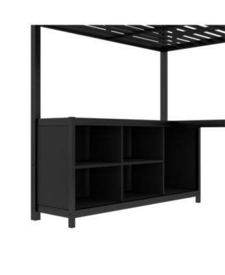Metal Loft Bed with Wardrobe & Desk Full Size Black