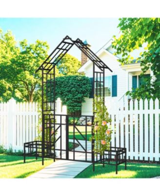 Metal Garden Arch with Gate & Planters