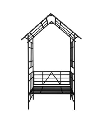 Metal Garden Arch Bench Flower Stand Climbing Plants Support Black