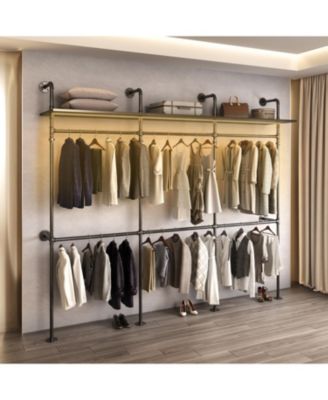 Industrial Pipe Clothing Rack w/ LED & Shelves