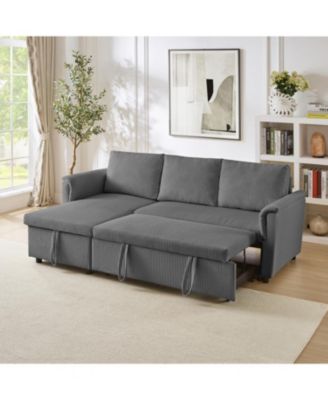 Streamdale 1-Piece Corduroy & Wood Sleeper Sectional – Pull-Out Bed, USB Ports, Cup Holders, Storage Chaise