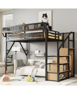 1 Count Metal Full Loft Bed with Stairs & Storage