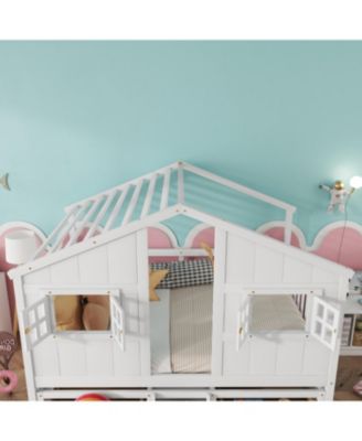 Loft Bed with Roof Windows & Storage - White