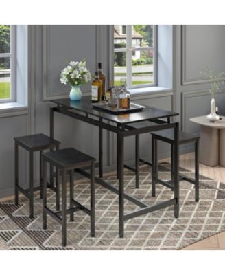 Black Bar Table Set with 4 Stools