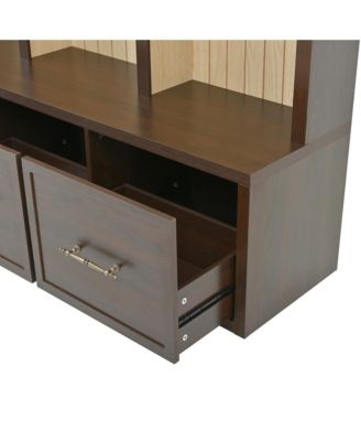 Streamdale Farmhouse Hall Tree Bench, 59" Wide, 8 Hooks, 3 Drawers, Dark Walnut