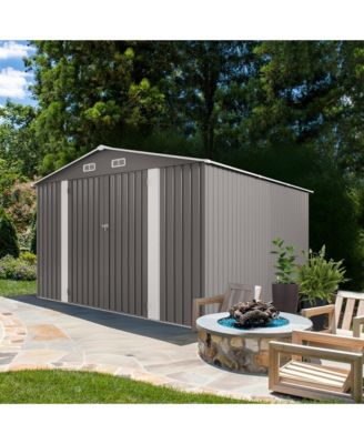 Streamdale 10x12FT Metal Garden Storage Shed, Double Door, Window, Waterproof - Grey