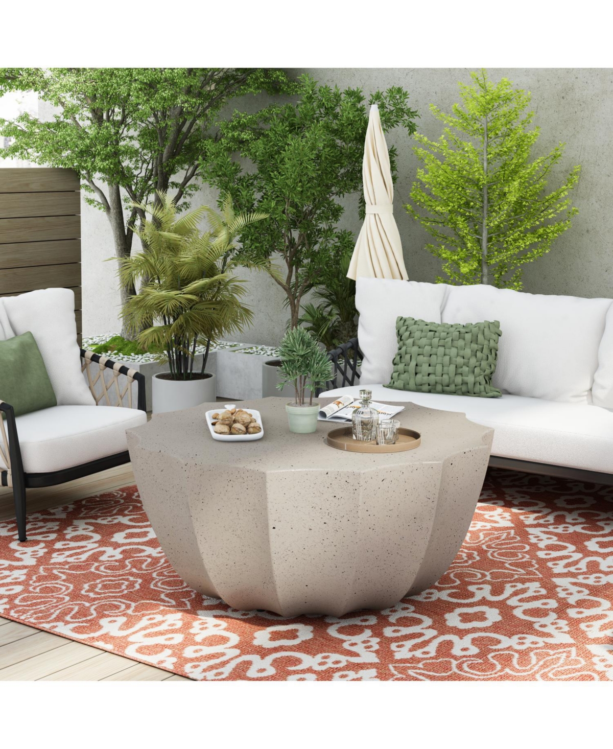 Streamdale Furniture 35" Modern Waterproof MgO Cement Coffee Table - Indoor/Outdoor (White)
