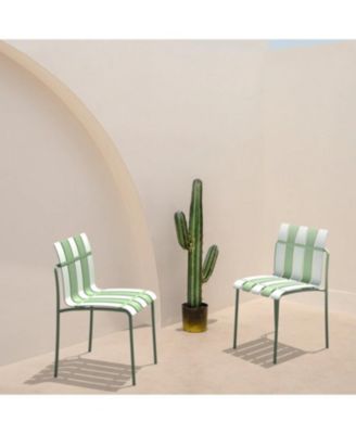 Striped Color Block Chairs - Waterproof, Metal Legs (White & Green)