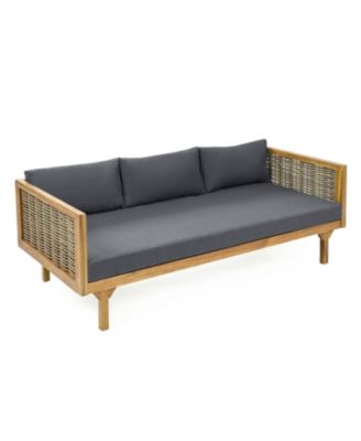 Streamdale Acacia Wood Outdoor Daybed with Rattan Armrests