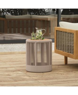 Rattan Rope & Acacia Wood Side Table - Outdoor Patio Balcony