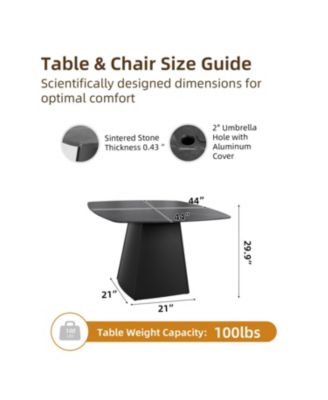 44" Black Sintered Stone Outdoor Dining Table