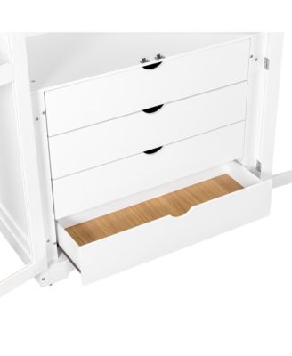  Kitchen Pantry Cabinet with Glass Doors & Drawers - White