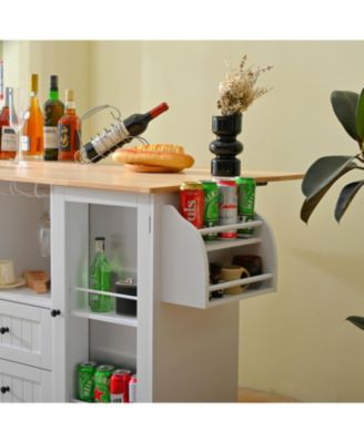 50.4"  Engineered Wood, Rubberwood Dropleaf Top, Drawers & Cabinet Mobile Kitchen Island Cart