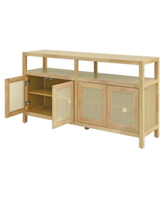 Rattan Adjustable Shelves, Push-to-Open Buffet Cabinet