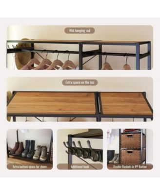 Acacia Wood Garment Rack w/ Shelves, Drawers & Hooks