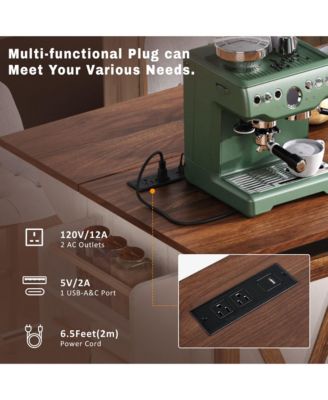 55.5" Farmhouse Kitchen Island w/ Drop Leaf, Barn Door, Power Outlet, Rolling Cart - White