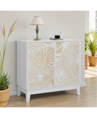 31.5" Vintage Carved Buffet Cabinet, 2 Doors, Adjustable Shelves